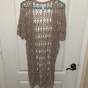 Tan knitted long short sleeve cardigan